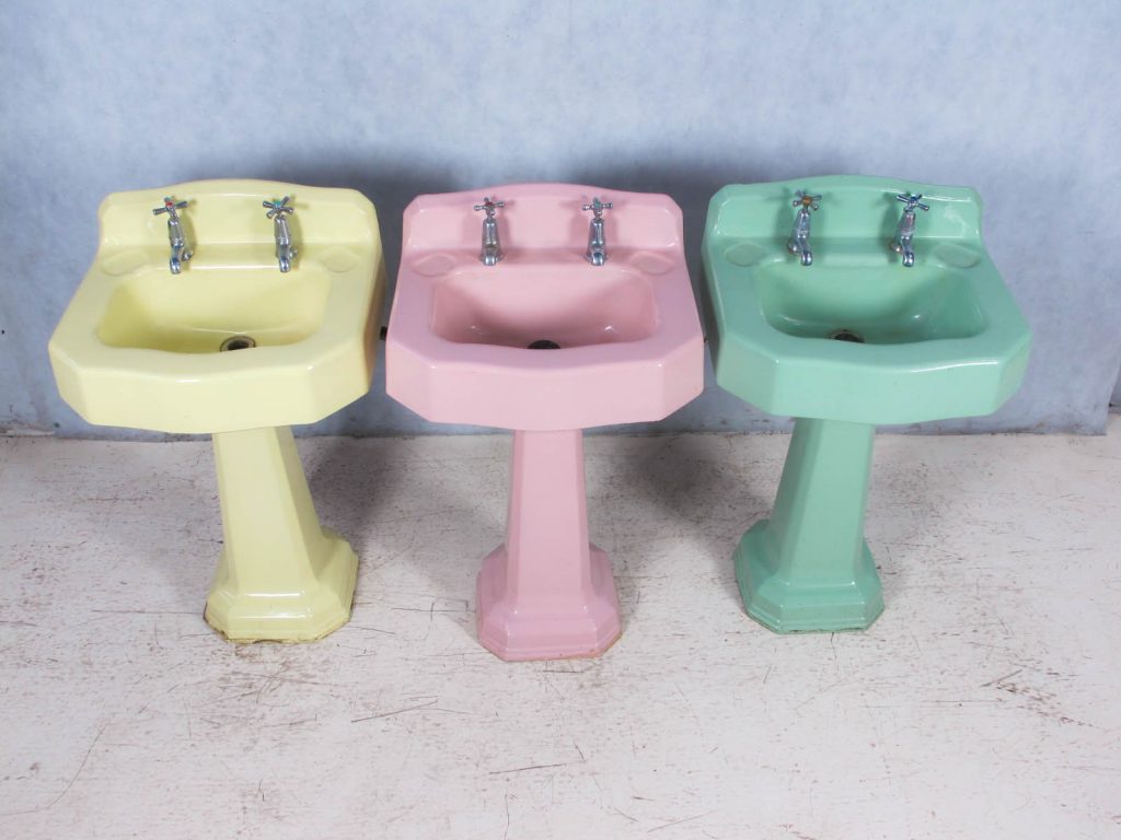 Lovely pink pedestal sink for sale Original Pedestal Vanities Renovators Paradise Chaep Melb